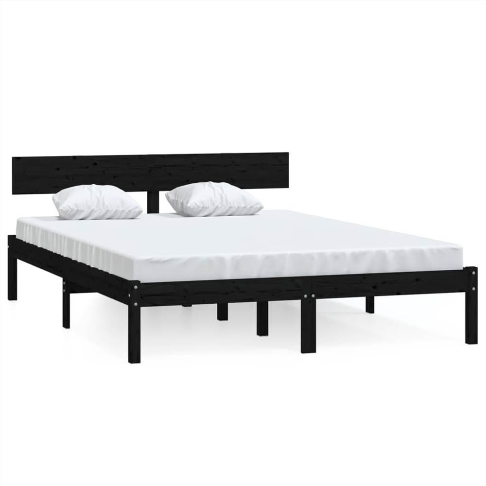 Bed Frame Black Solid Wood Pine 160x200 cm King