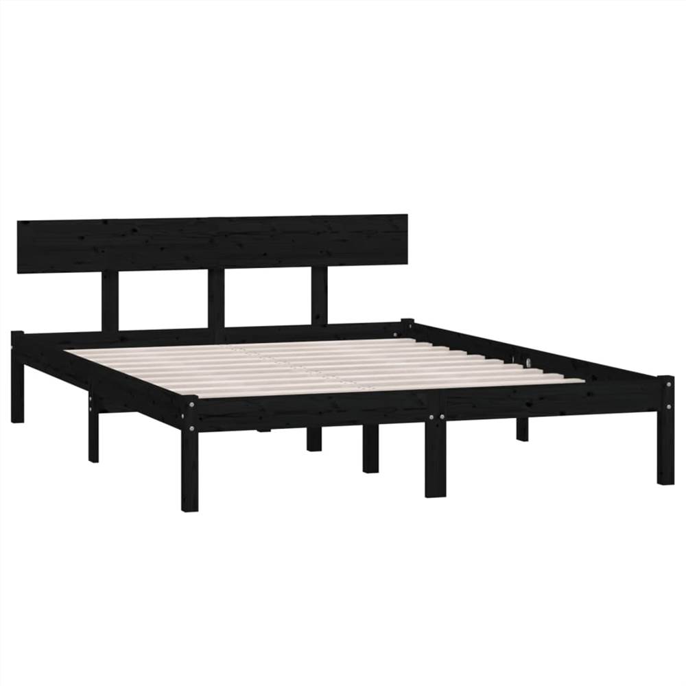 Bed Frame Black Solid Wood Pine 160x200 cm King