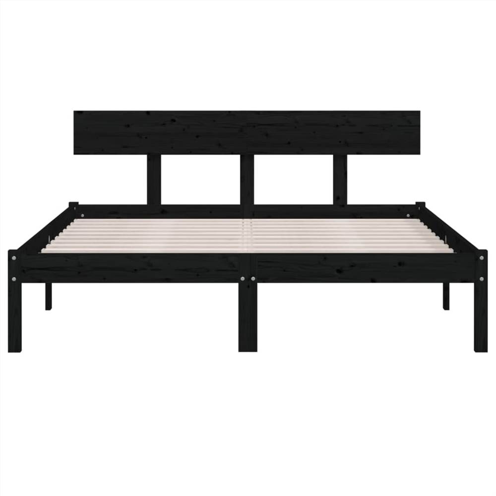 Bed Frame Black Solid Wood Pine 160x200 cm King