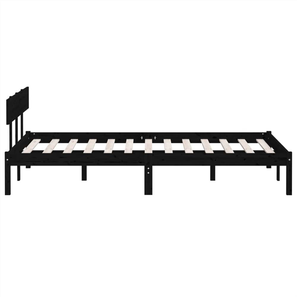 Bed Frame Black Solid Wood Pine 160x200 cm King