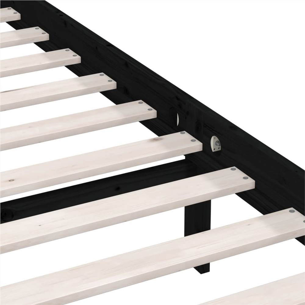 Bed Frame Black Solid Wood Pine 160x200 cm King