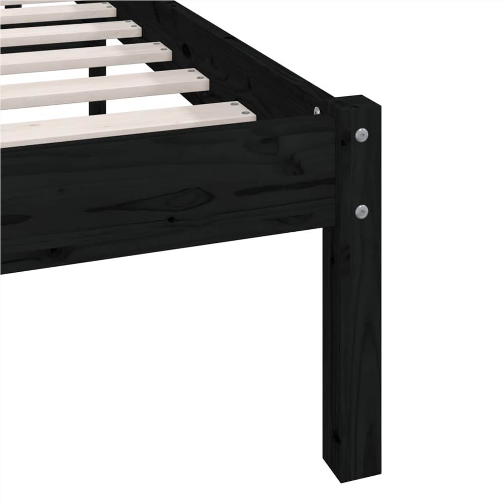 Bed Frame Black Solid Wood Pine 160x200 cm King