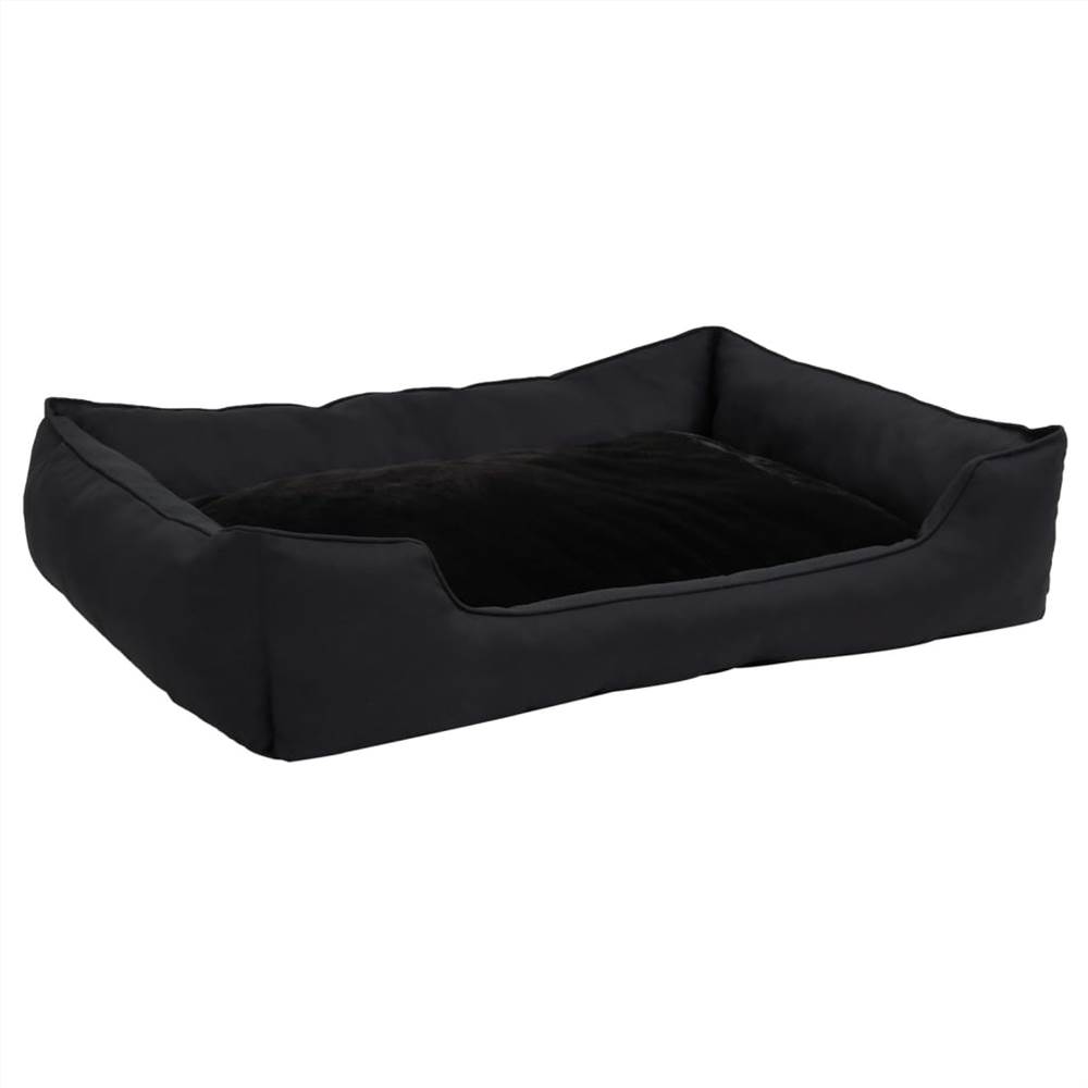 Dog Bed Black 110.5x80.5x26 cm Linen Look Fleece