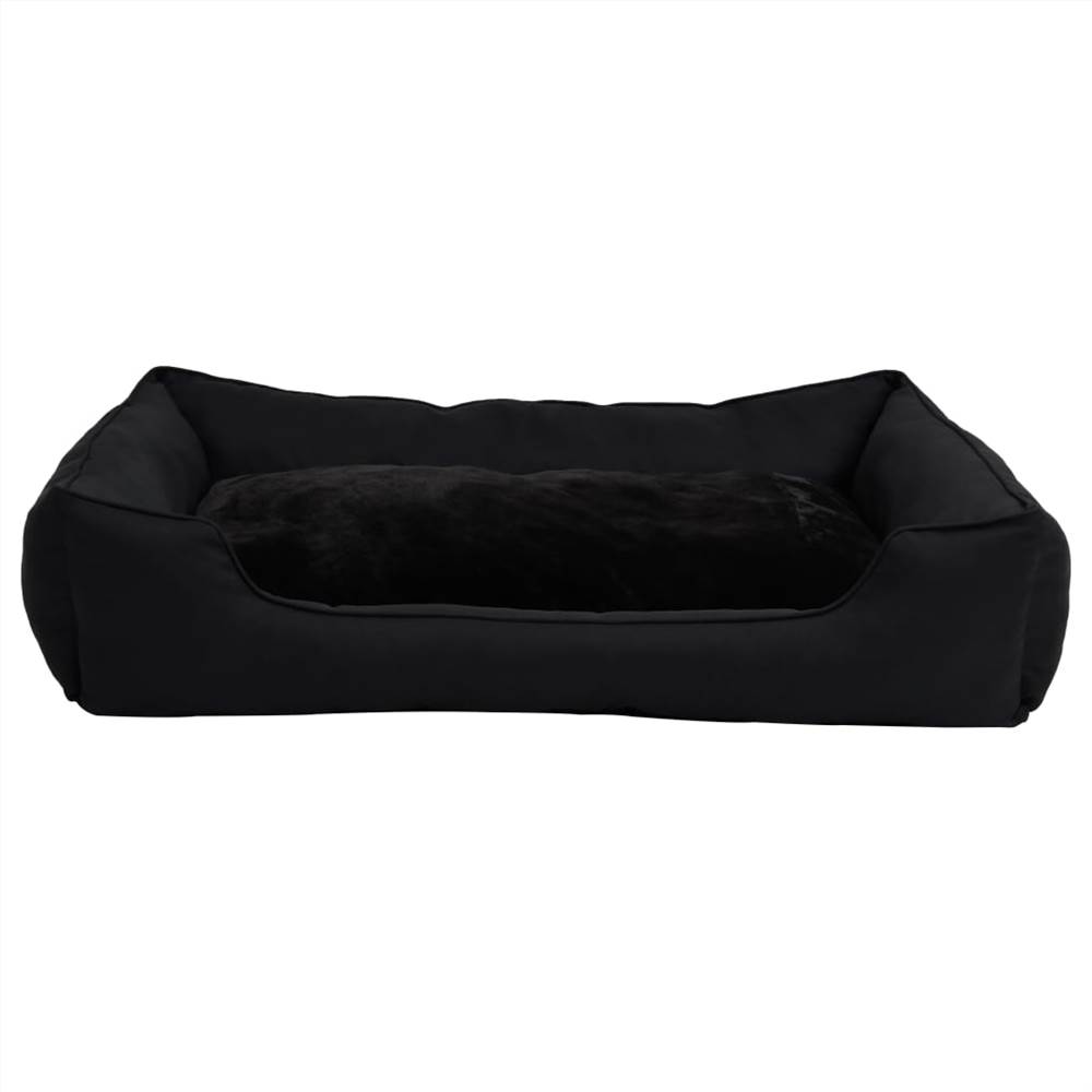 Dog Bed Black 110.5x80.5x26 cm Linen Look Fleece