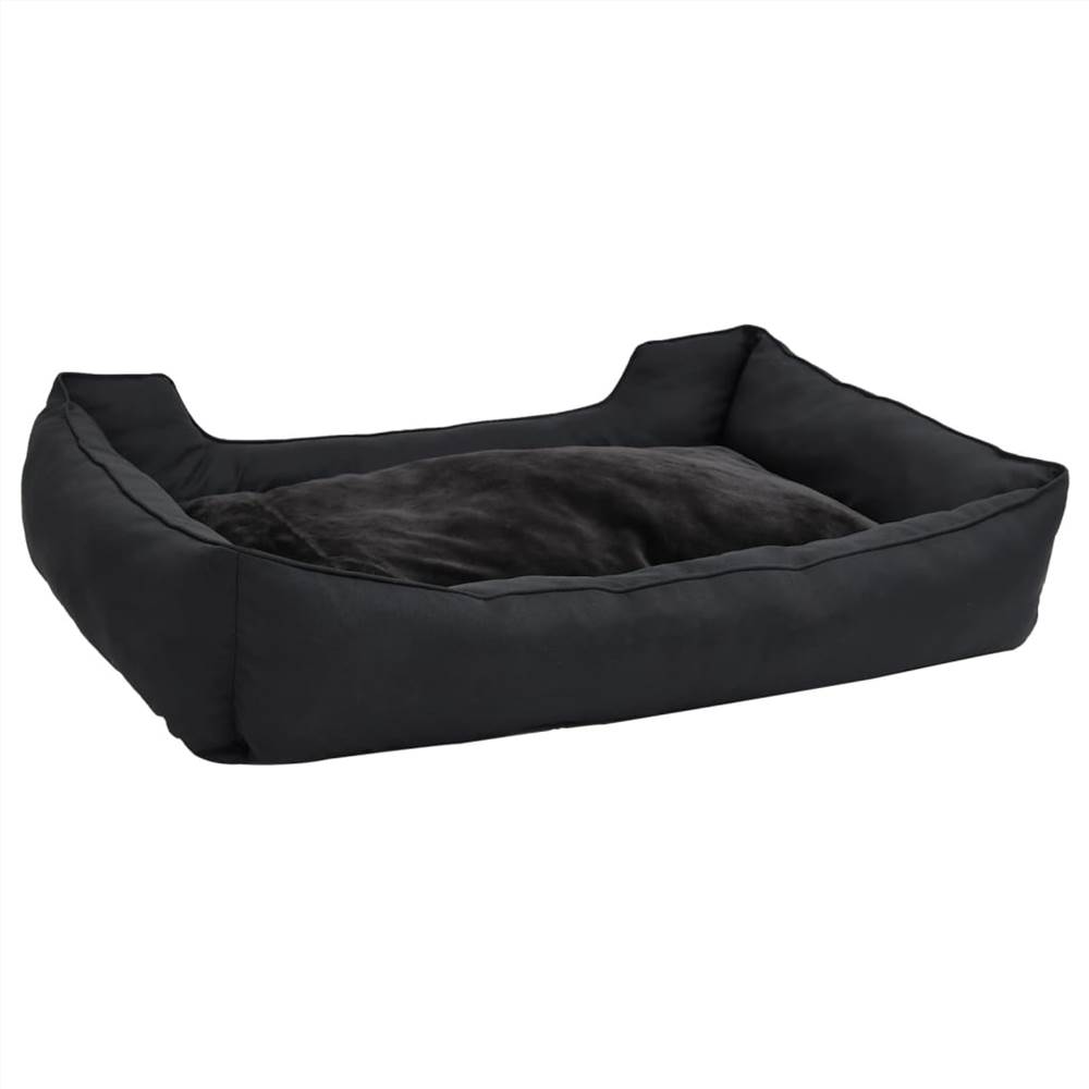 Dog Bed Black 110.5x80.5x26 cm Linen Look Fleece