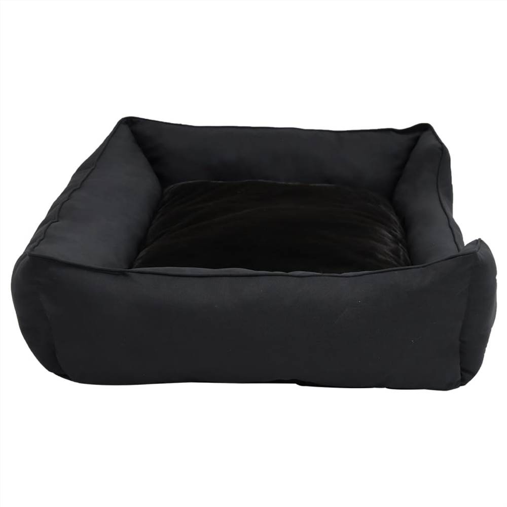 Dog Bed Black 110.5x80.5x26 cm Linen Look Fleece