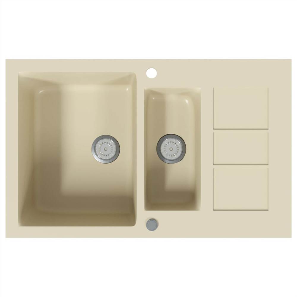Granite Kitchen Sink Double Basins Beige