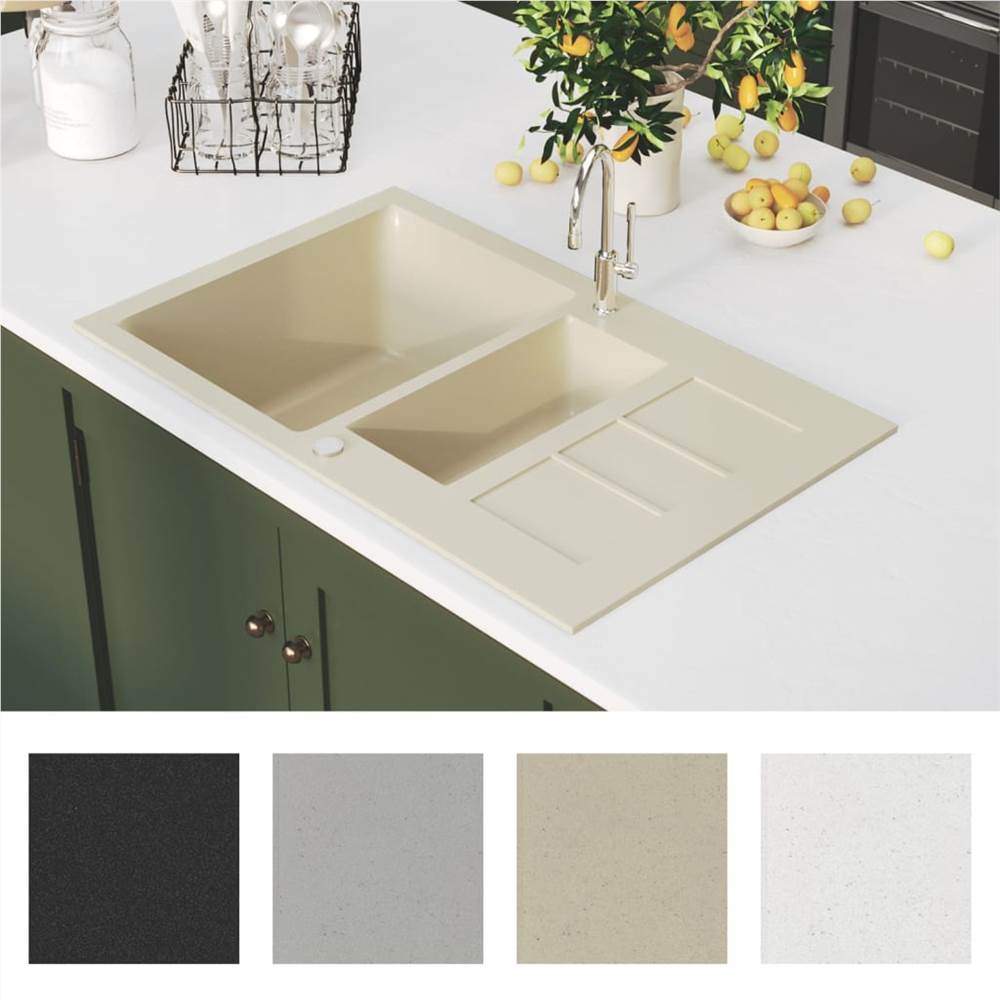 Granite Kitchen Sink Double Basins Beige
