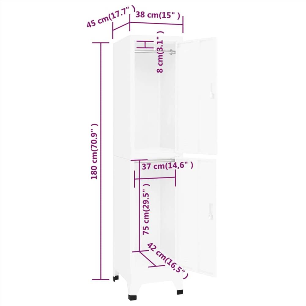 Locker Cabinet White 38x45x180 cm Steel