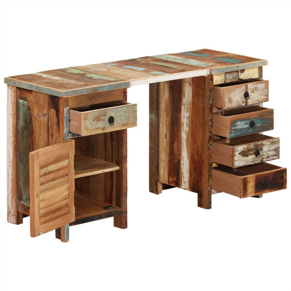 Pedestal Desk Solid Wood Reclaimed 140x50x77 cm