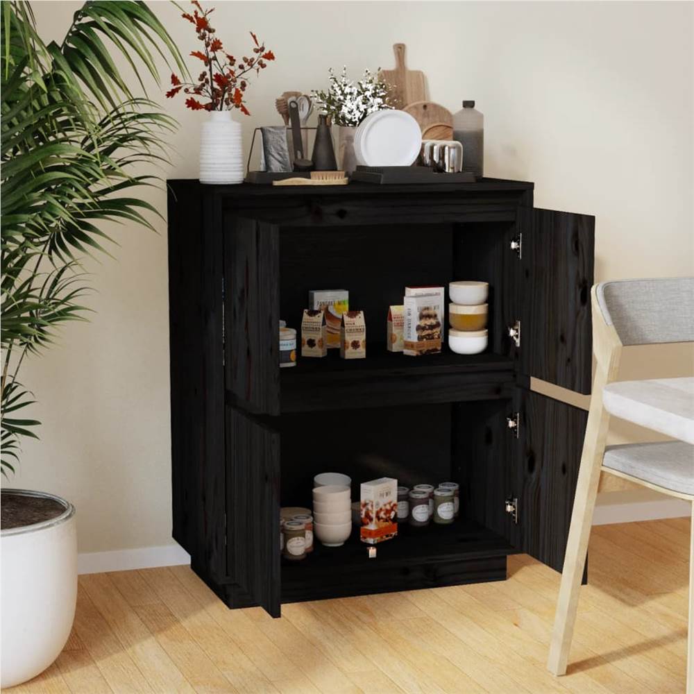 Sideboard Black 60x34x75 cm Solid Wood Pine