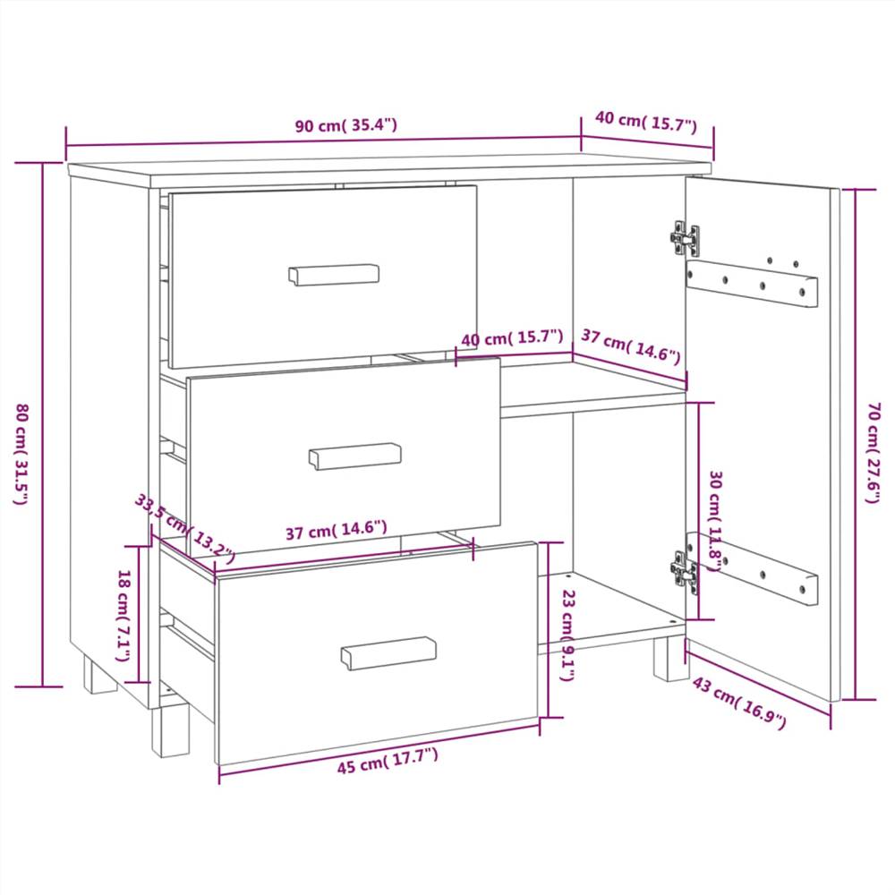 Sideboard White 90x40x80 cm Solid Pinewood