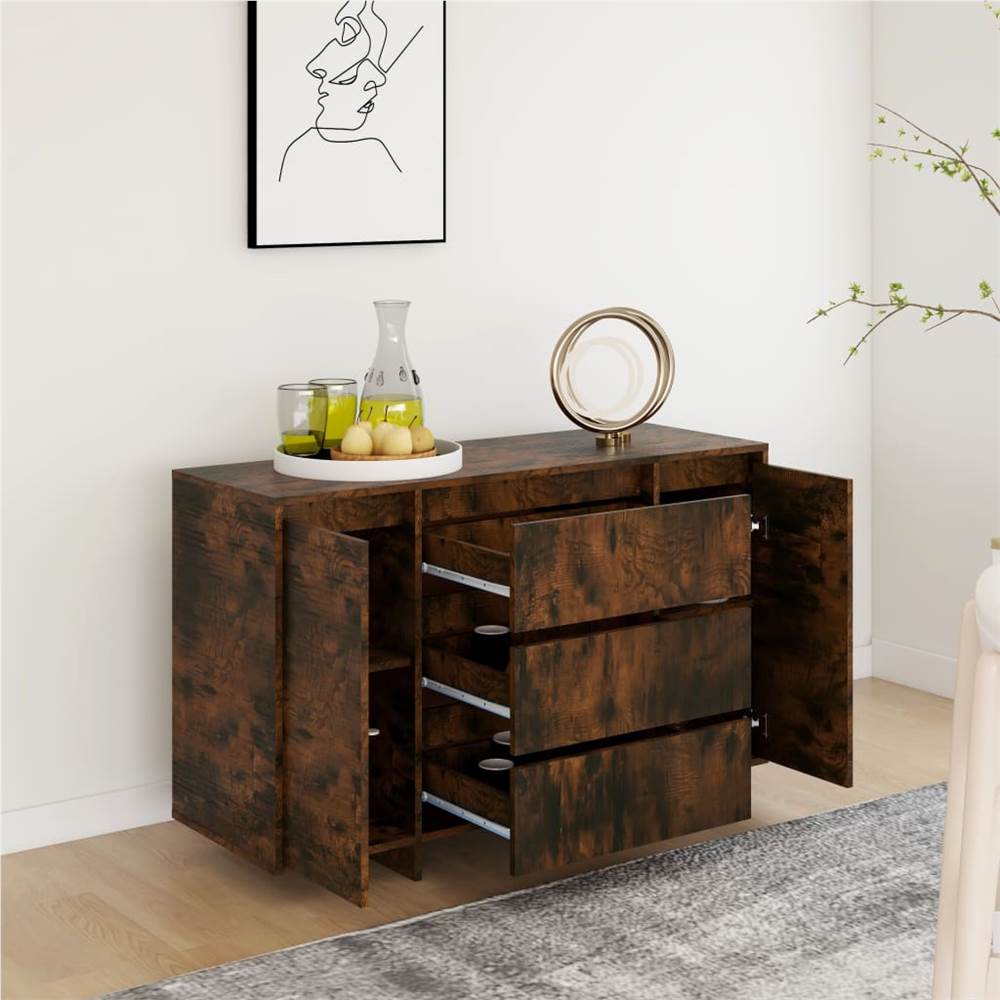 Sideboard with 3 Drawers Smoked Oak 120x41x75 cm Chipboard
