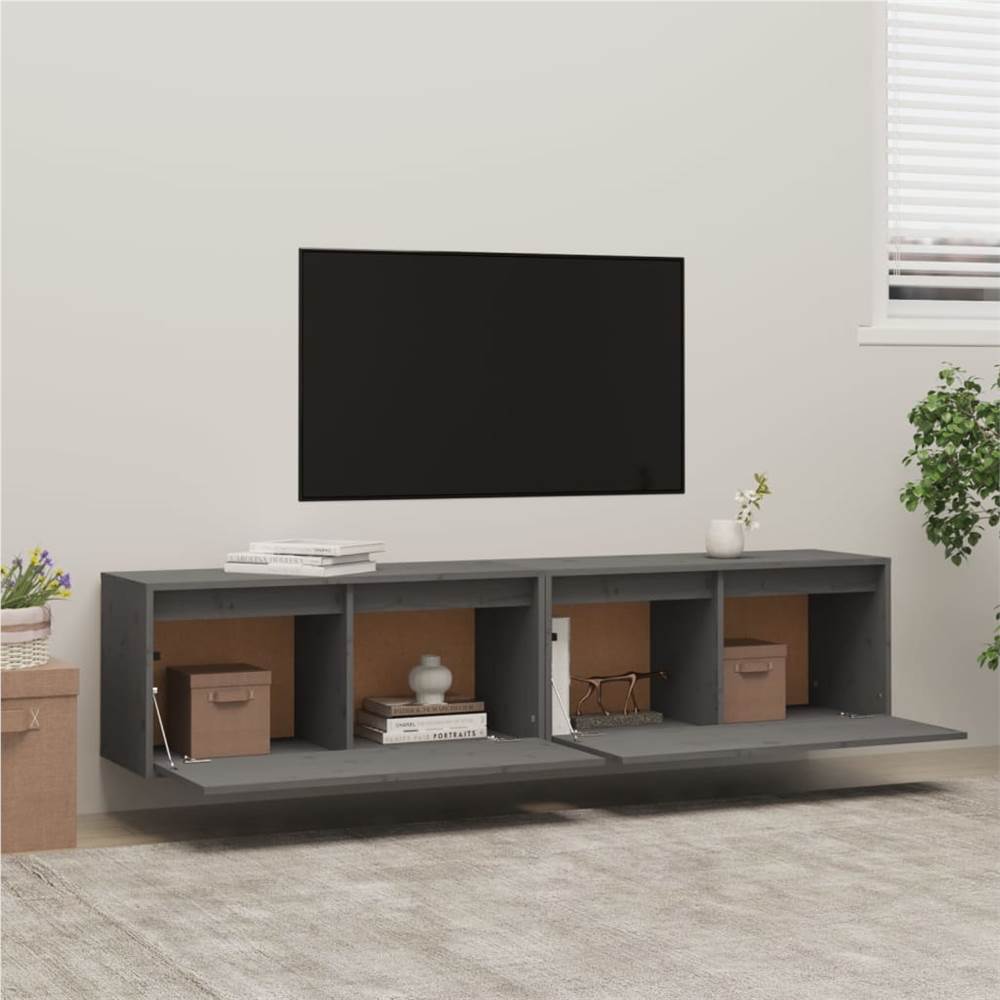 Wall Cabinets 2 pcs Grey 80x30x35 cm Solid Wood Pine