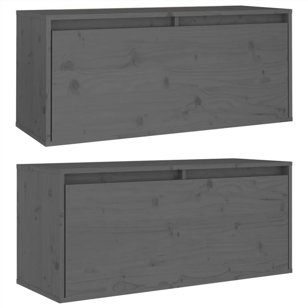 Wall Cabinets 2 pcs Grey 80x30x35 cm Solid Wood Pine