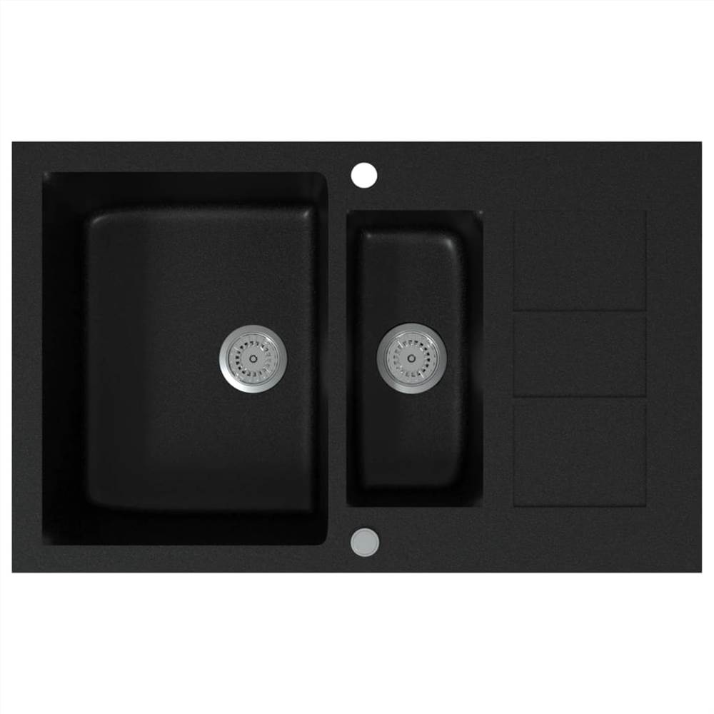 Granite Kitchen Sink Double Basins Black