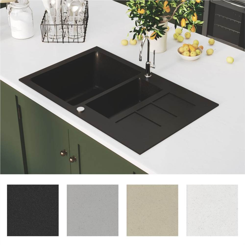 Granite Kitchen Sink Double Basins Black