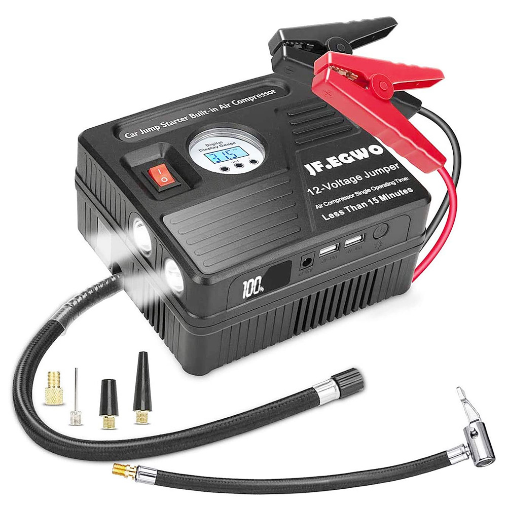 

JF.EGWO 3000Amp Car Jump Starter with Air Compressor, 24000mAh 12V Auto Battery Booster, 150PSI Tire Inflator - JP Plug