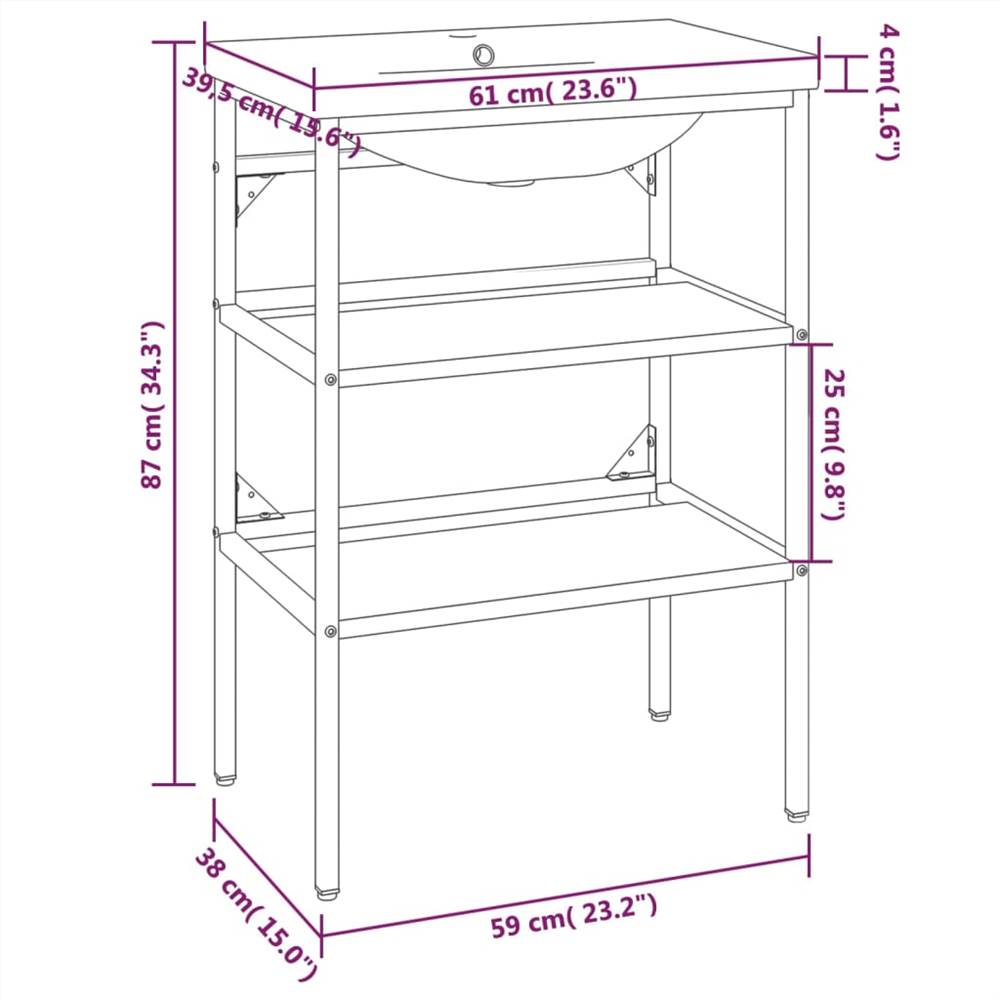 Bathroom Washbasin Frame with Built-in Basin Black Iron