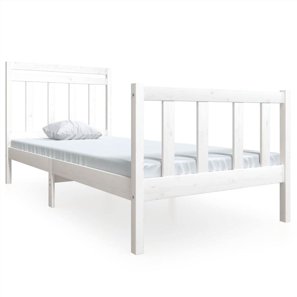 Bed Frame White Solid Wood 90x200 cm 3FT Single