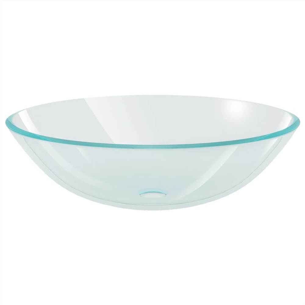 Bathroom Sink with Tap and Push Drain Clear Tempered Glass