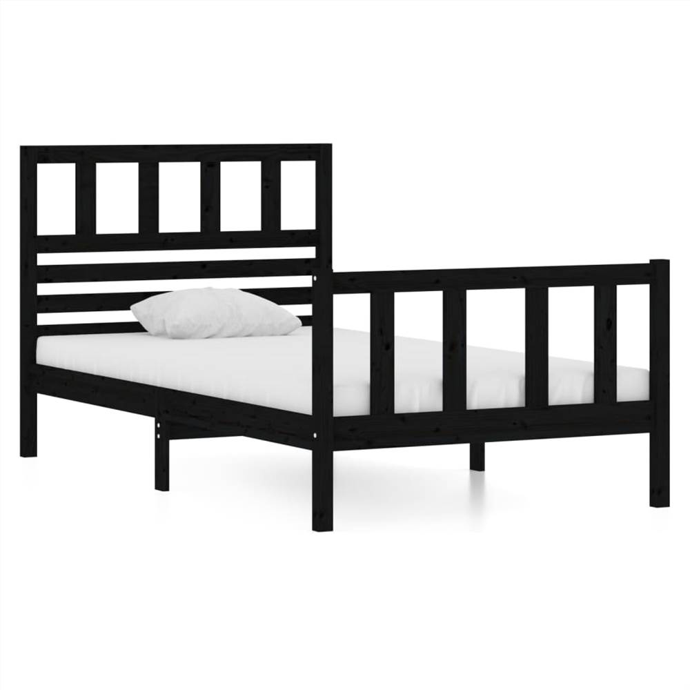 Bed Frame Black Solid Wood 90x200 cm Single