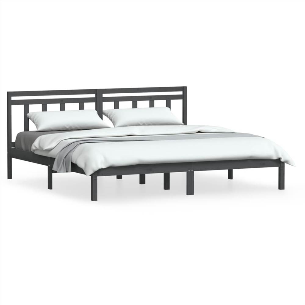 Bed Frame Grey Solid Wood Pine 160x200 cm 5FT King Size
