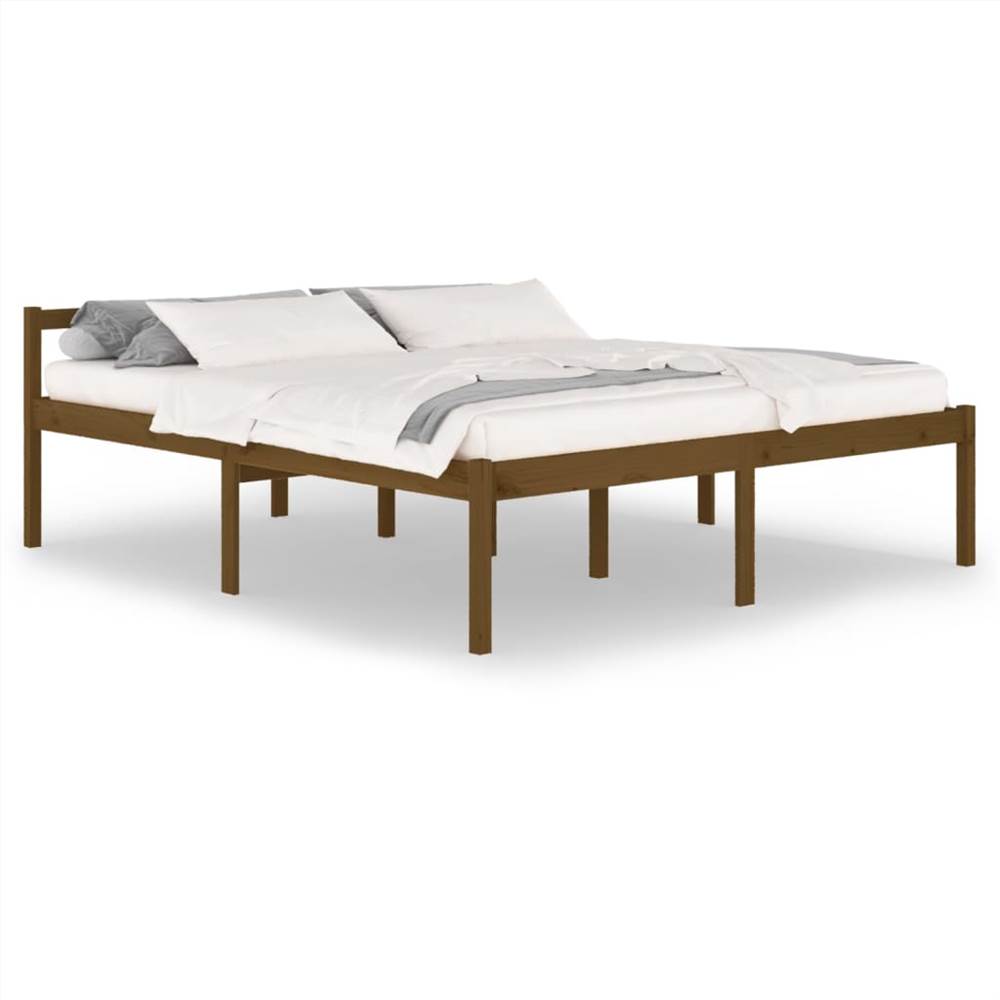 Bed Frame Honey Brown Solid Wood Pine 180x200cm 6FT Super King