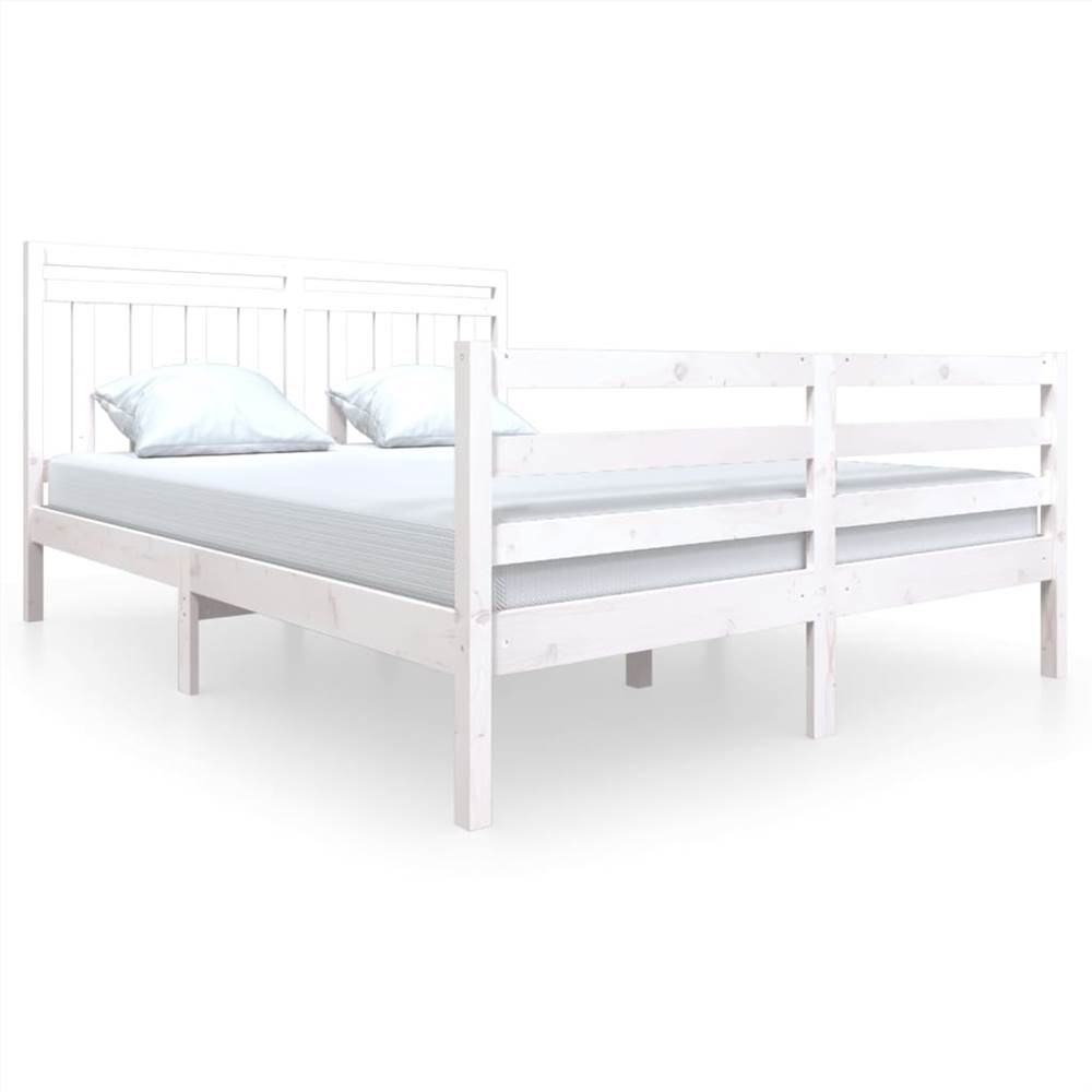 Bed Frame White Solid Wood 150x200 cm 5FT King Size