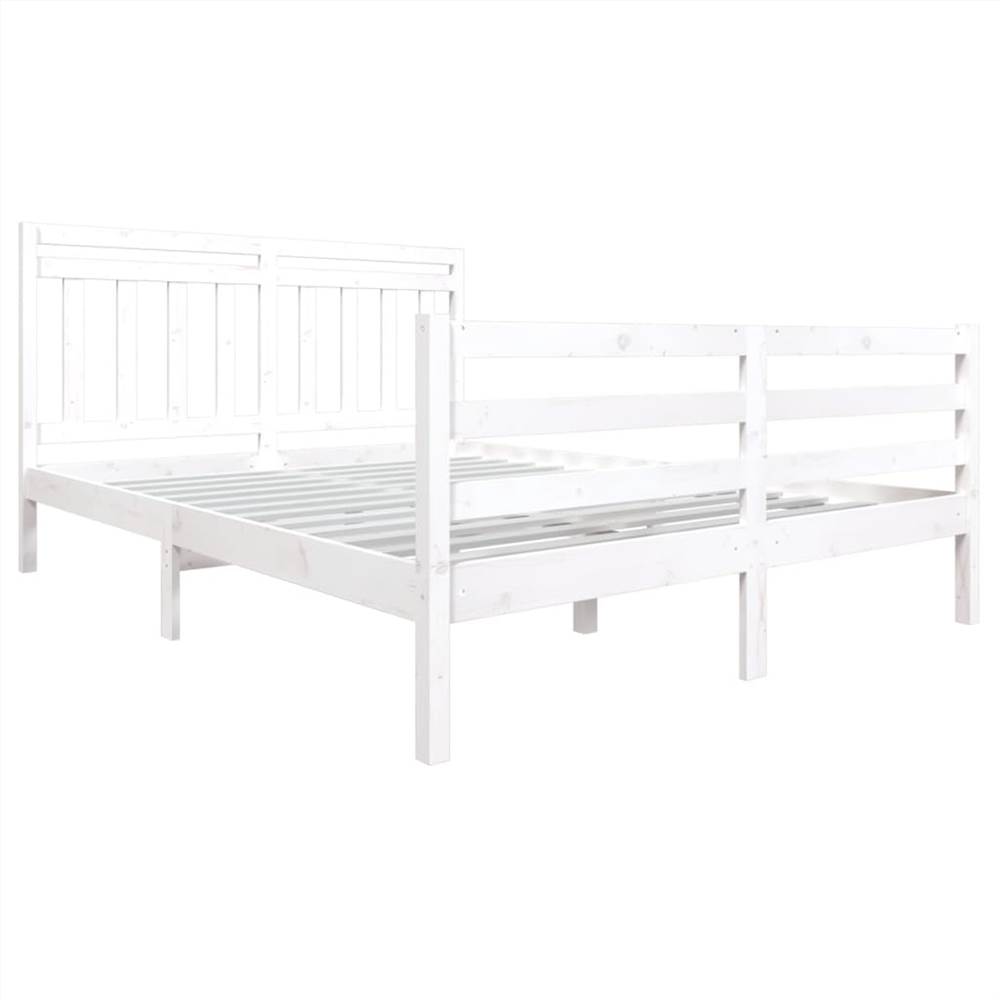 Bed Frame White Solid Wood 150x200 cm 5FT King Size