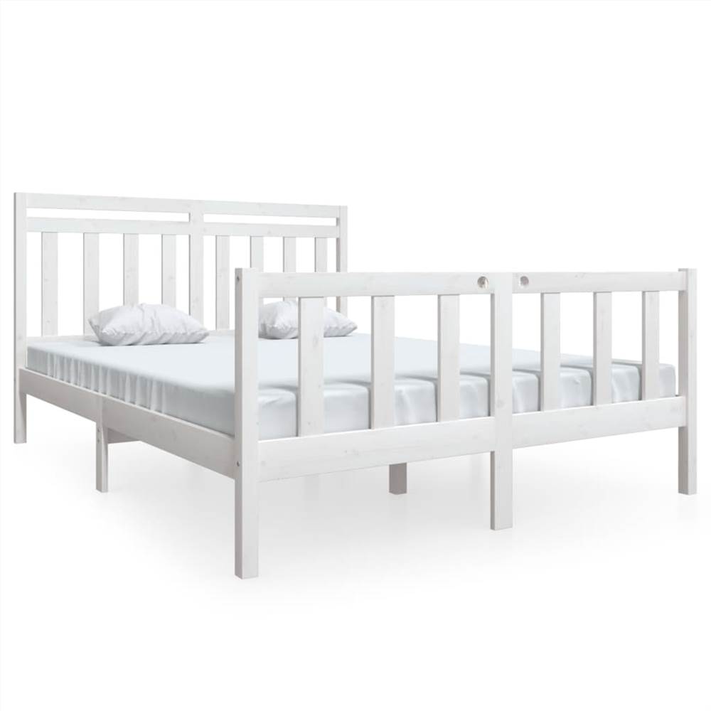Bed Frame White Solid Wood 160x200 cm 5FT King Size