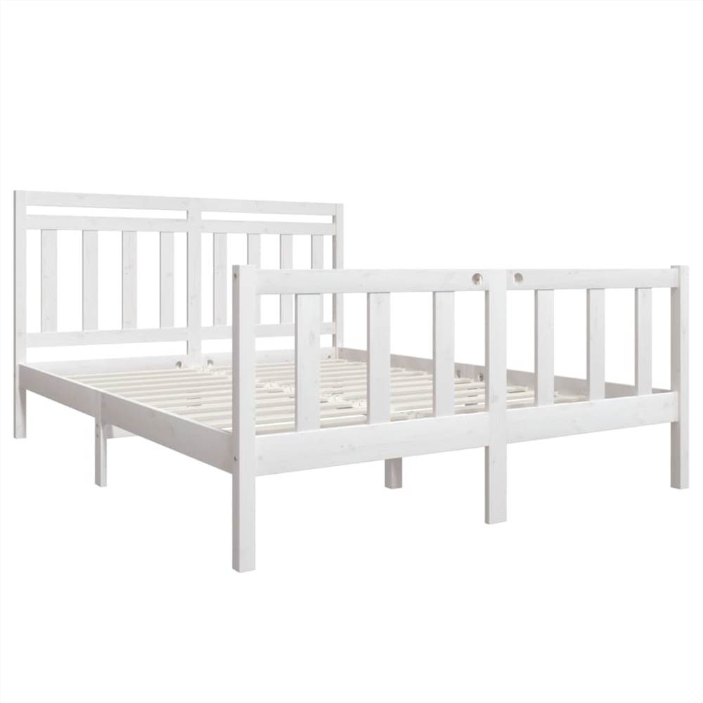 Bed Frame White Solid Wood 160x200 cm 5FT King Size