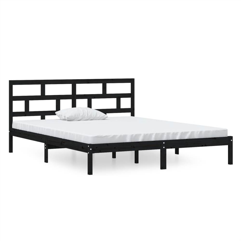 Bed Frame Black Solid Wood 120x190 cm 4FT Small Double