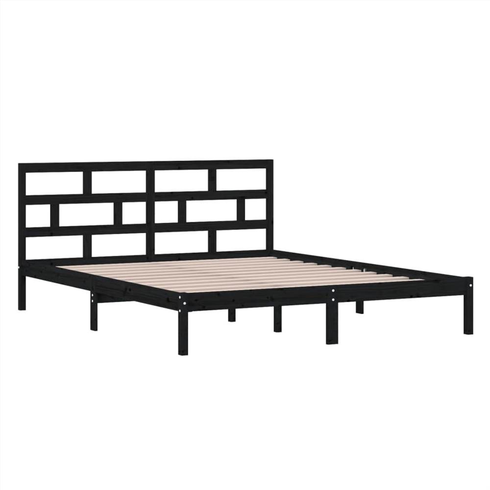 Bed Frame Black Solid Wood 120x190 cm 4FT Small Double
