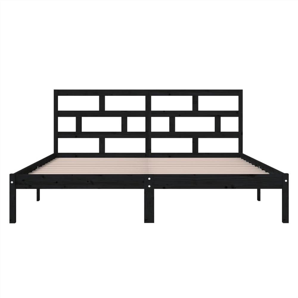 Bed Frame Black Solid Wood 120x190 cm 4FT Small Double