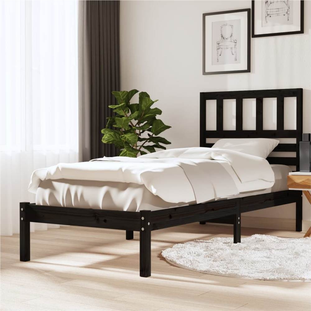 Bed Frame Black Solid Wood Pine 90x200 cm Single