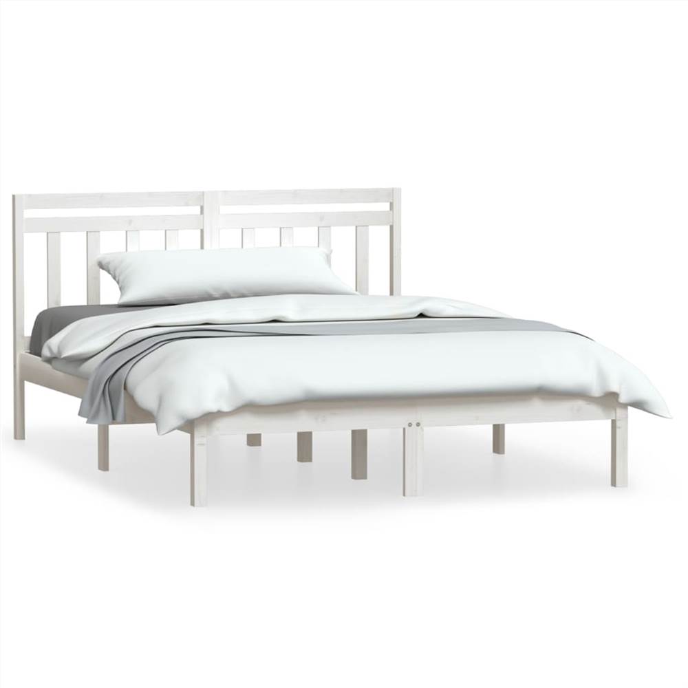 Bed Frame White Solid Wood 160x200 cm 5FT King Size