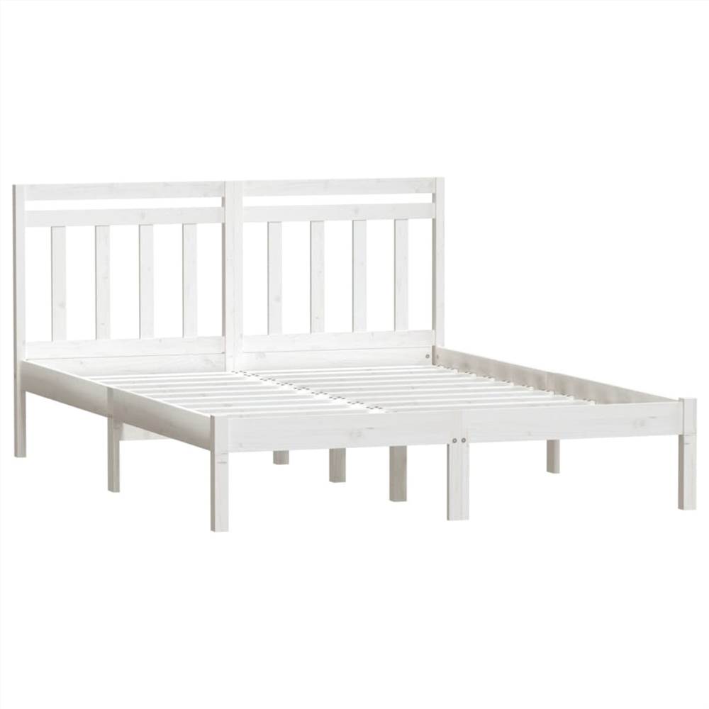 Bed Frame White Solid Wood 160x200 cm 5FT King Size