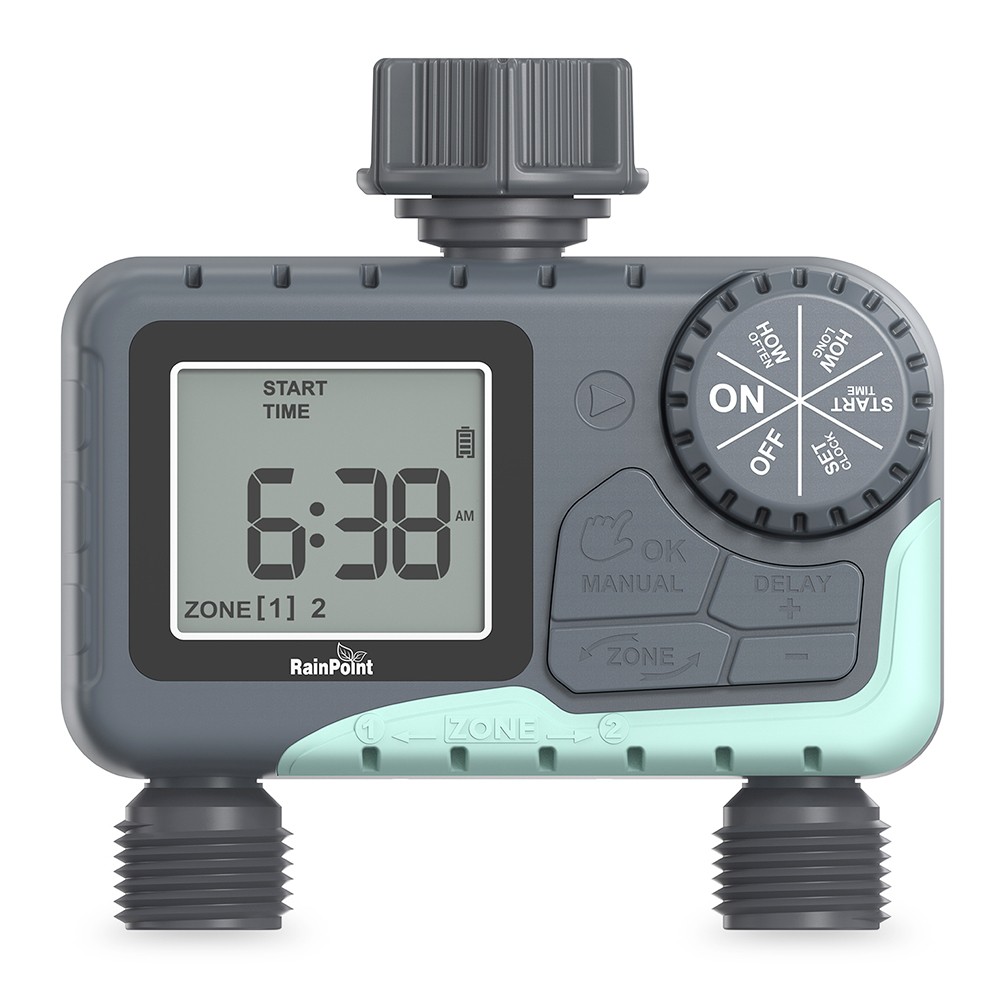 

RainPoint ITV205 Digital Sprinkler Timer with 2 Zones, Waterproof Programmable Hose Timer, Rain Delay/Manual/Auto Mode