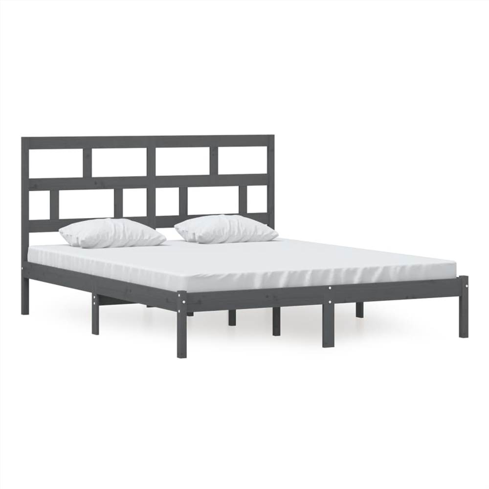 Bed Frame Grey Solid Wood Pine 160x200 cm King Size