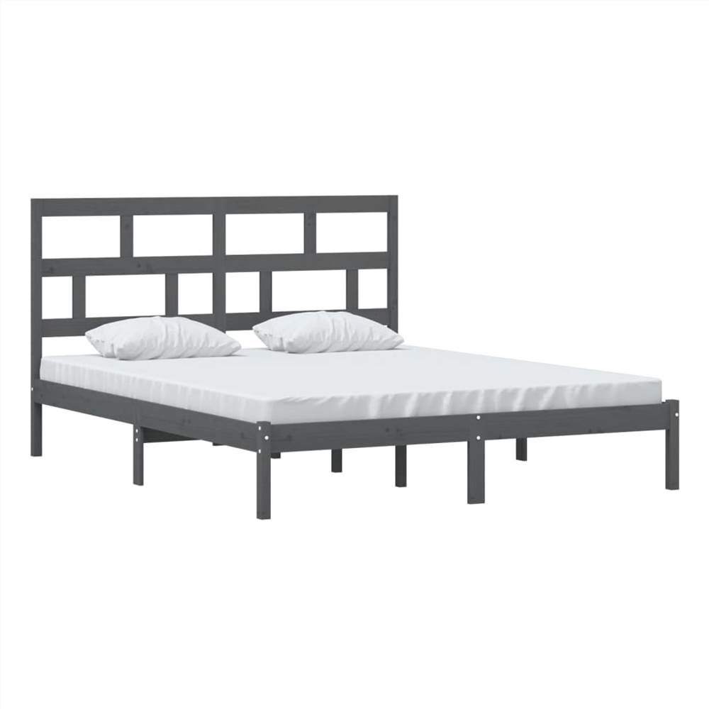 Bed Frame Grey Solid Wood Pine 160x200 cm King Size