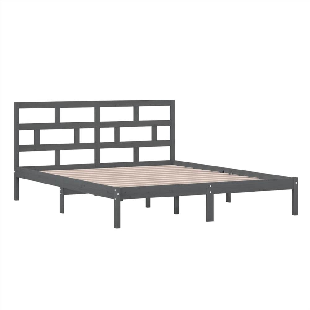 Bed Frame Grey Solid Wood Pine 160x200 cm King Size