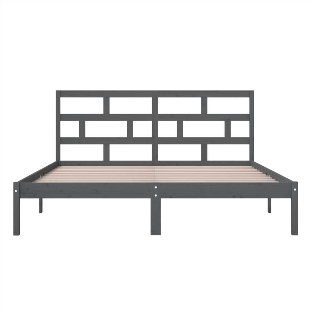 Bed Frame Grey Solid Wood Pine 160x200 cm King Size