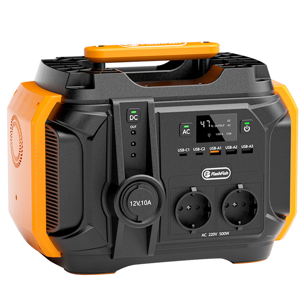 

FlashFish A501 Portable Power Station 540Wh/500W (Peak 1000W) AC 230V Output Portable Solar Generator CPAP Battery Failure Provides Emergency Power Supply for Motorhomes/Vans Outdoor Camping, Orange