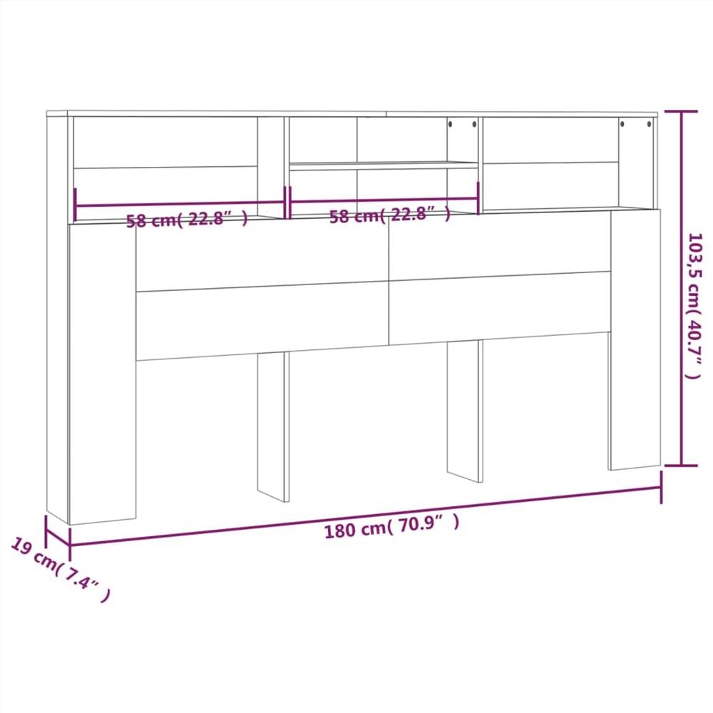 Headboard Cabinet Black 180x19x103.5 cm