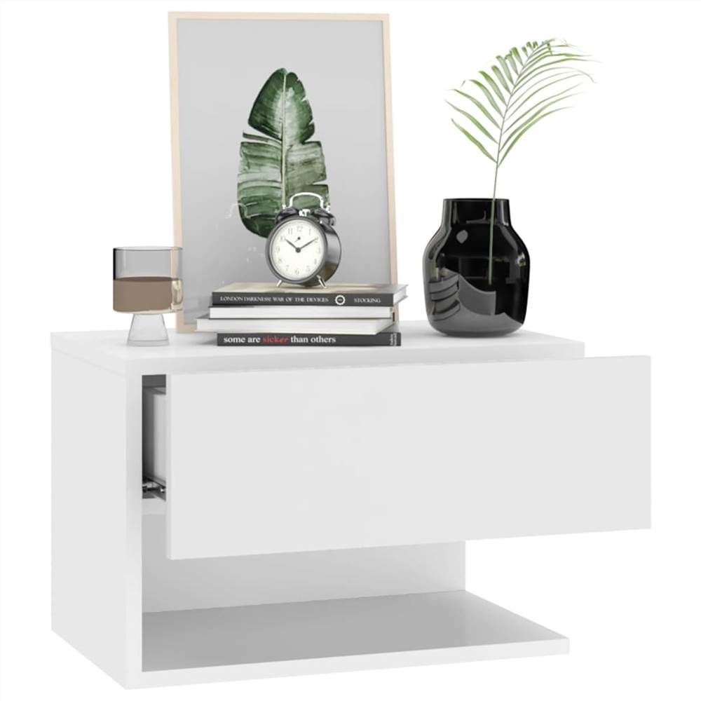 Wall Bedside Cabinet High Gloss White Engineered Wood