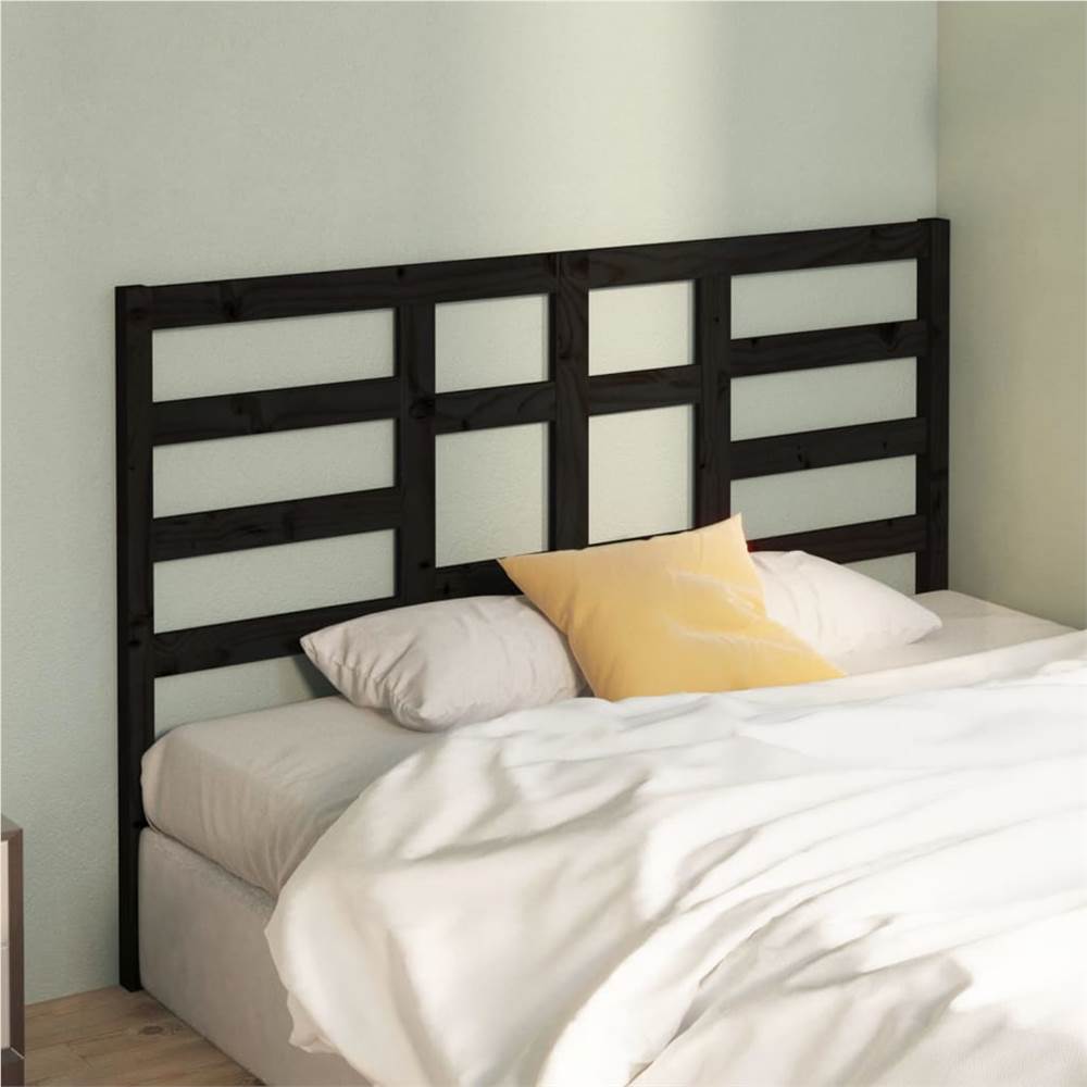 Bed Headboard Black 146x4x104 cm Solid Wood Pine