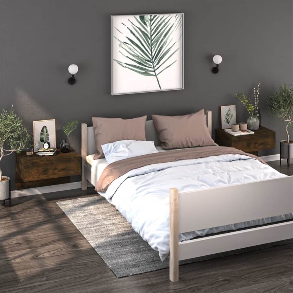Wall Bedside Cabinet Smoked Oak Engineered Wood