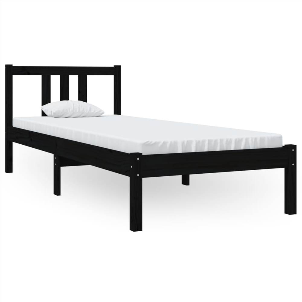 Bed Frame Black Solid Wood 75x190 cm 2FT6 Small Single