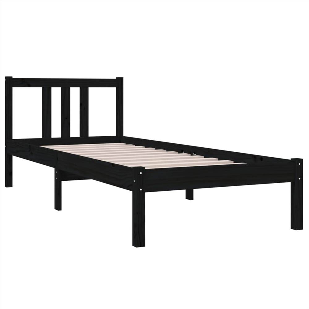 Bed Frame Black Solid Wood 75x190 cm 2FT6 Small Single